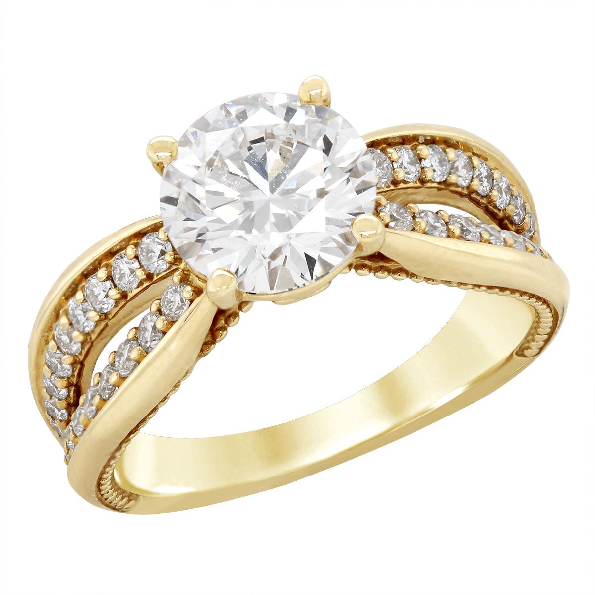 YELLOW GOLD LAB GROWN ROUND DIAMOND ENGAGEMENT RING, 2.51 CT TW