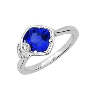 CHATHAM LAB GROWN SAPPHIRE AND DIAMOND RING 