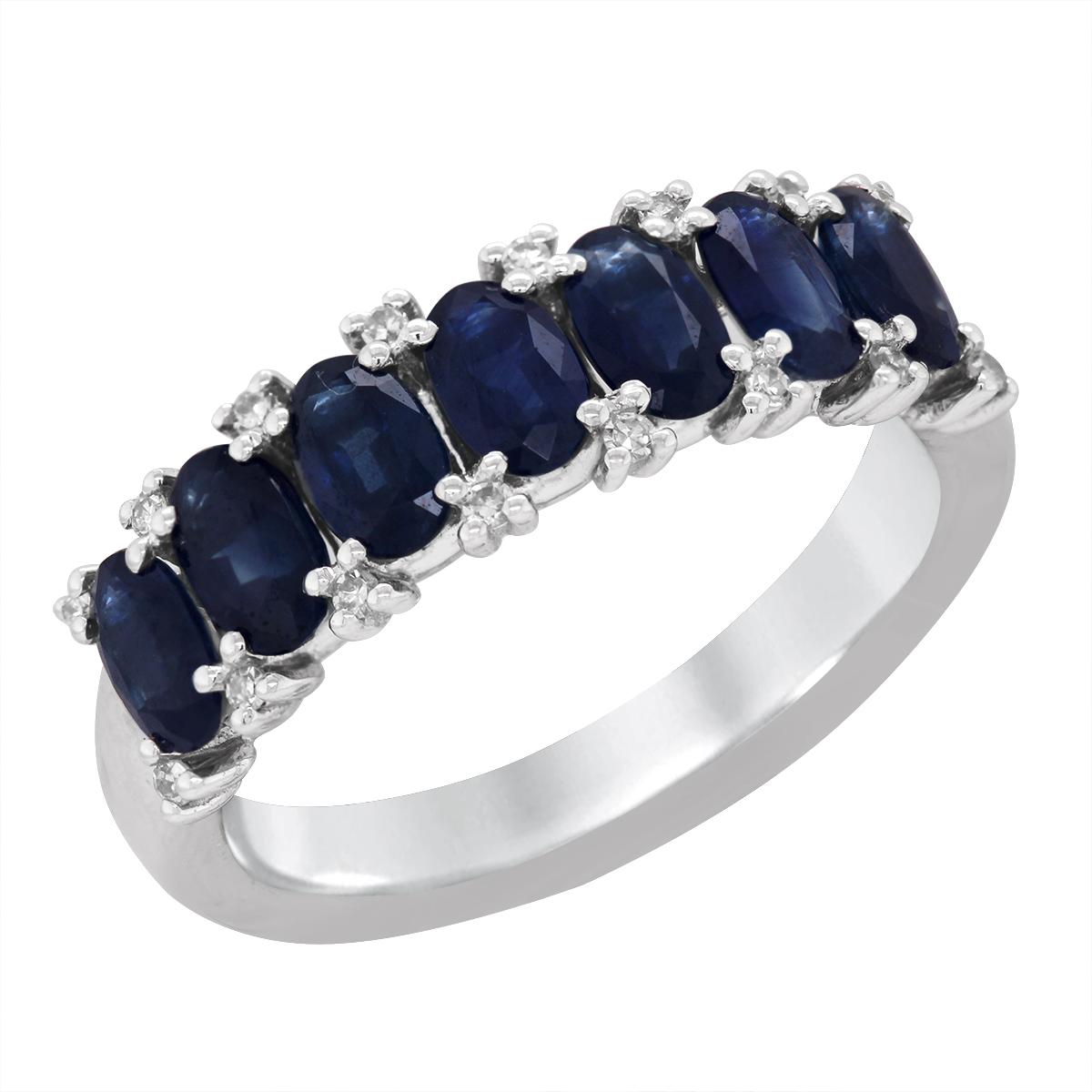 WHITE GOLD OVAL SAPPHIRE RING WITH DIAMONDS, .08 CT TW