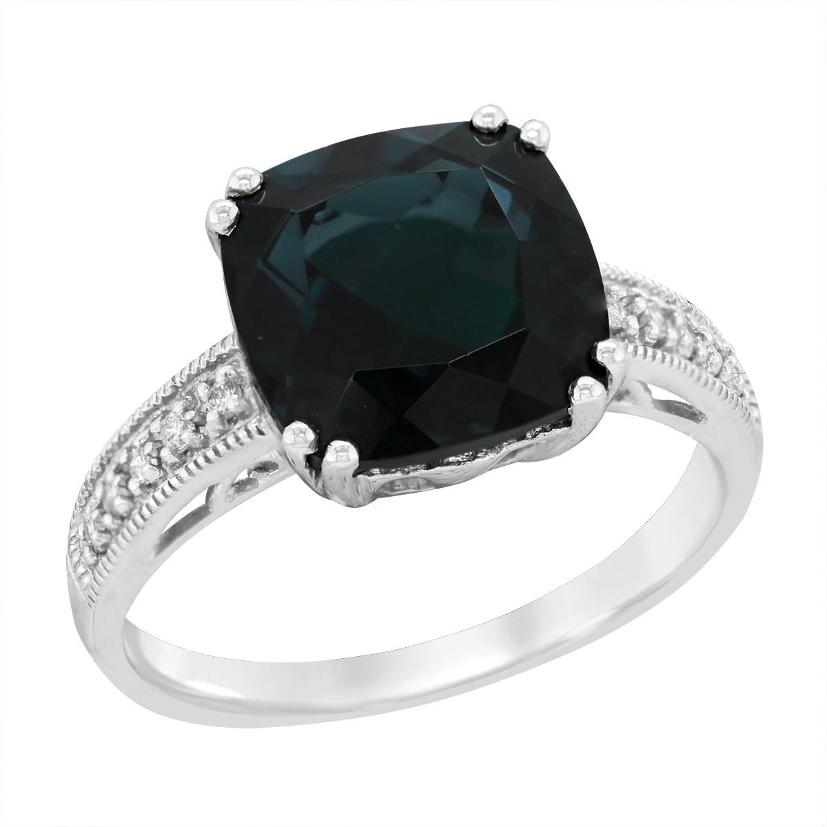 WHITE GOLD CUSHION BLUE TOPAZ AND DIAMOND RING, .07 CT TW