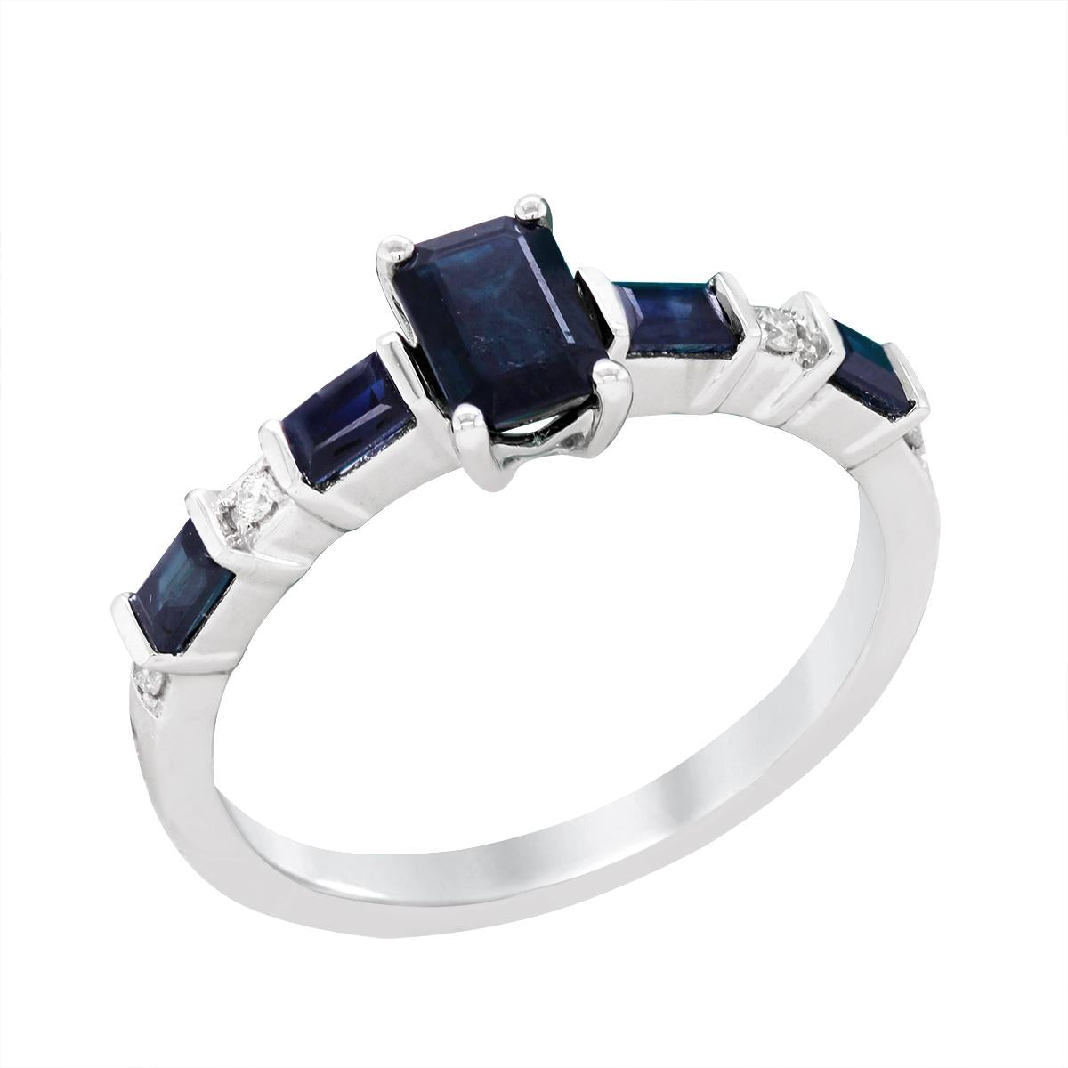 WHITE GOLD SAPPHIRE AND DIAMOND RING, .04 CT TW