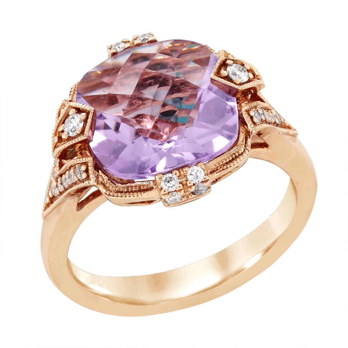 ROSE GOLD AMETHYST RING WITH DIAMONDS, .18 CT TW