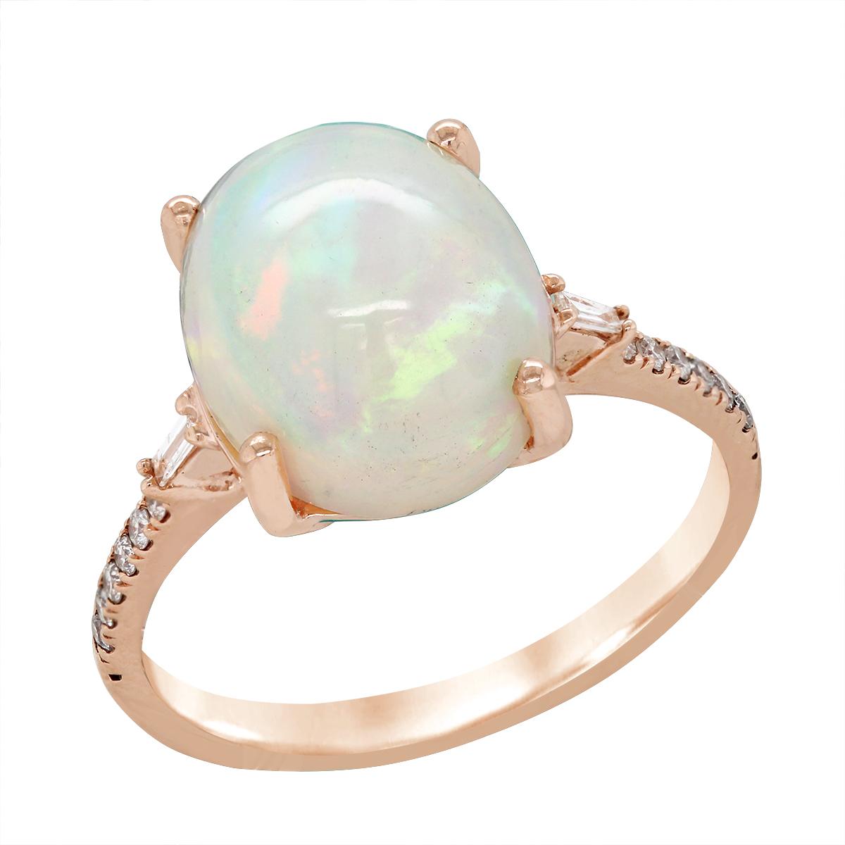 ROSE GOLD OVAL OPAL RING WITH SIDE DIAMONDS, .14 CT TW
