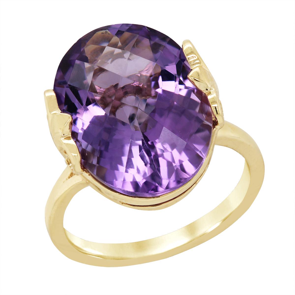 YELLOW GOLD OVAL AMETHYST STATEMENT RING