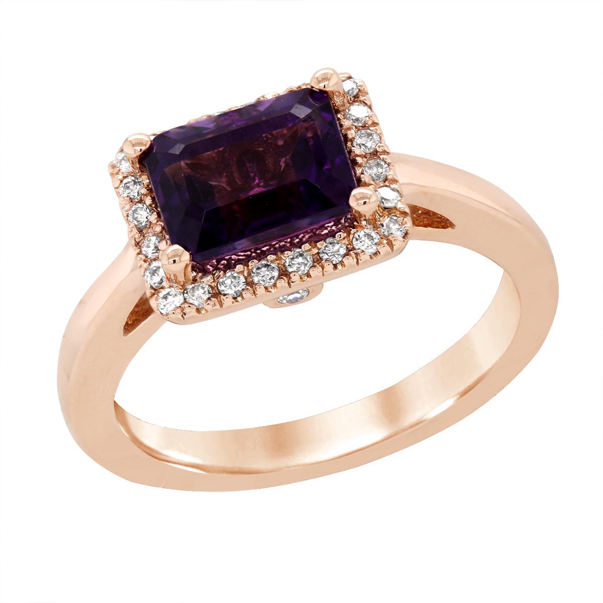 ROSE GOLD FANCY AMETHYST RING WITH DIAMONDS, .15 CT TW