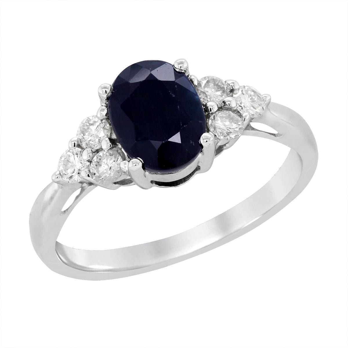WHITE GOLD OVAL SAPPHIRE RING WITH SIDE DIAMONDS, .30 CT TW
