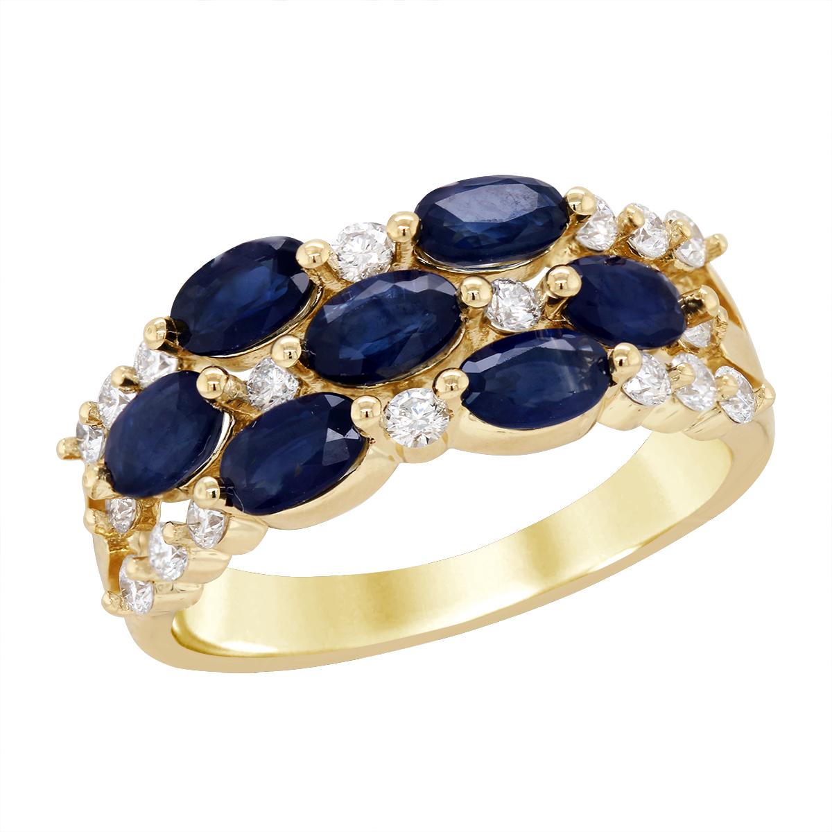 YELLOW GOLD SAPPHIRE AND DIAMOND RING, .44 CT TW