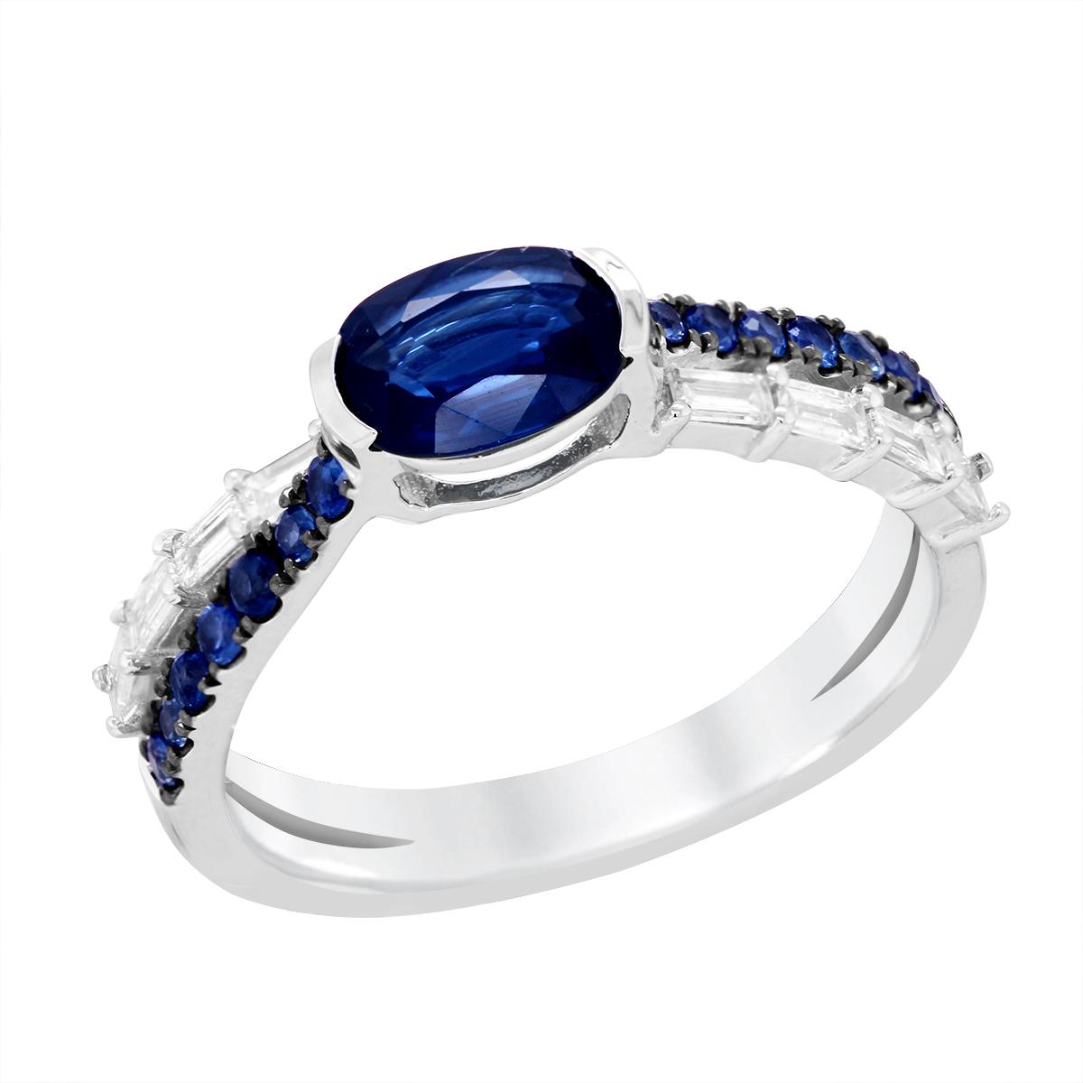 WHITE GOLD SAPPHIRE AND DIAMOND COCKTAIL RING, .21 CT TW
