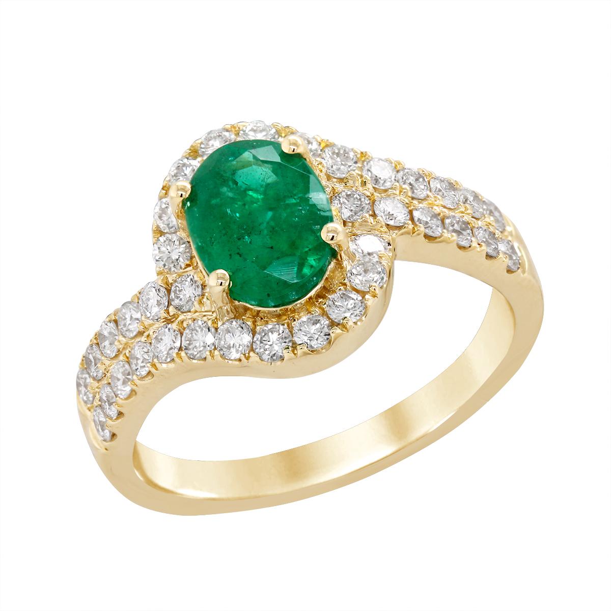 YELLOW GOLD OVAL EMERALD BYPASS RING WITH DIAMONDS, .62 CT TW