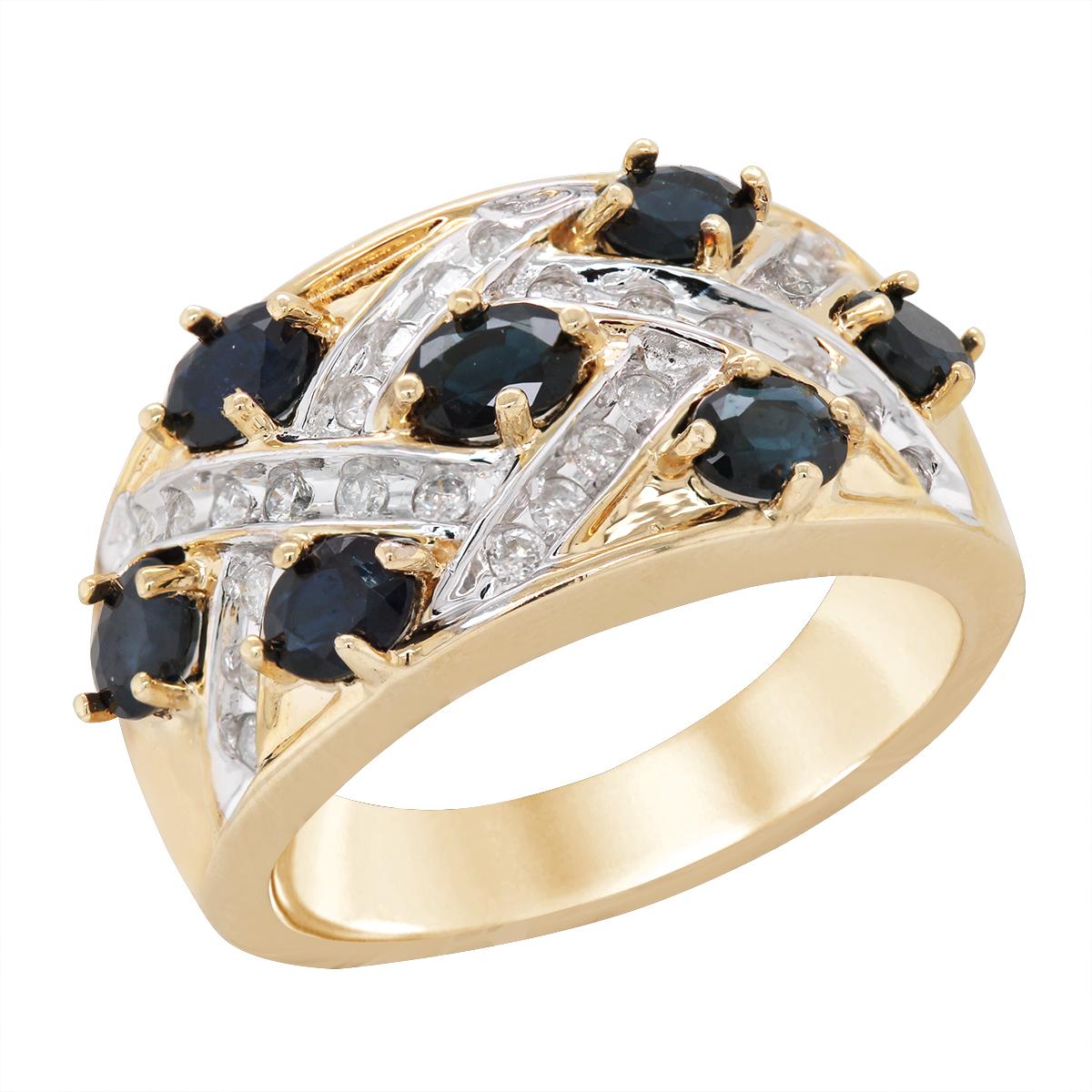 YELLOW GOLD OVAL SAPPHIRE AND ROUND DIAMOND RING, 1/4 CT TW
