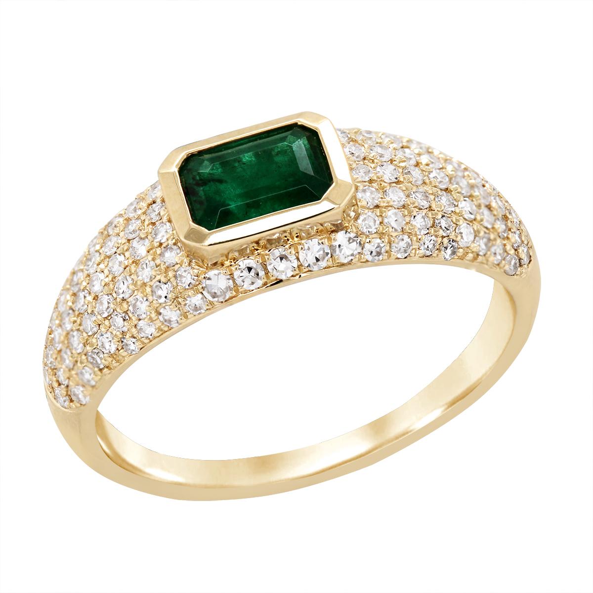 YELLOW GOLD EMERALD RING WITH DIAMOND PAVE, .45 CT TW