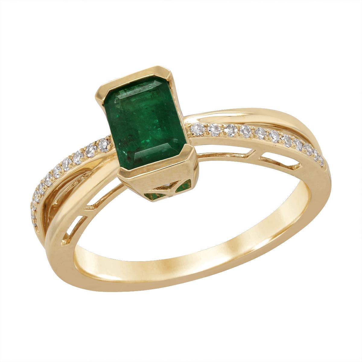 YELLOW GOLD EMERALD BYPASS RING WITH DIAMONDS, .09 CT TW