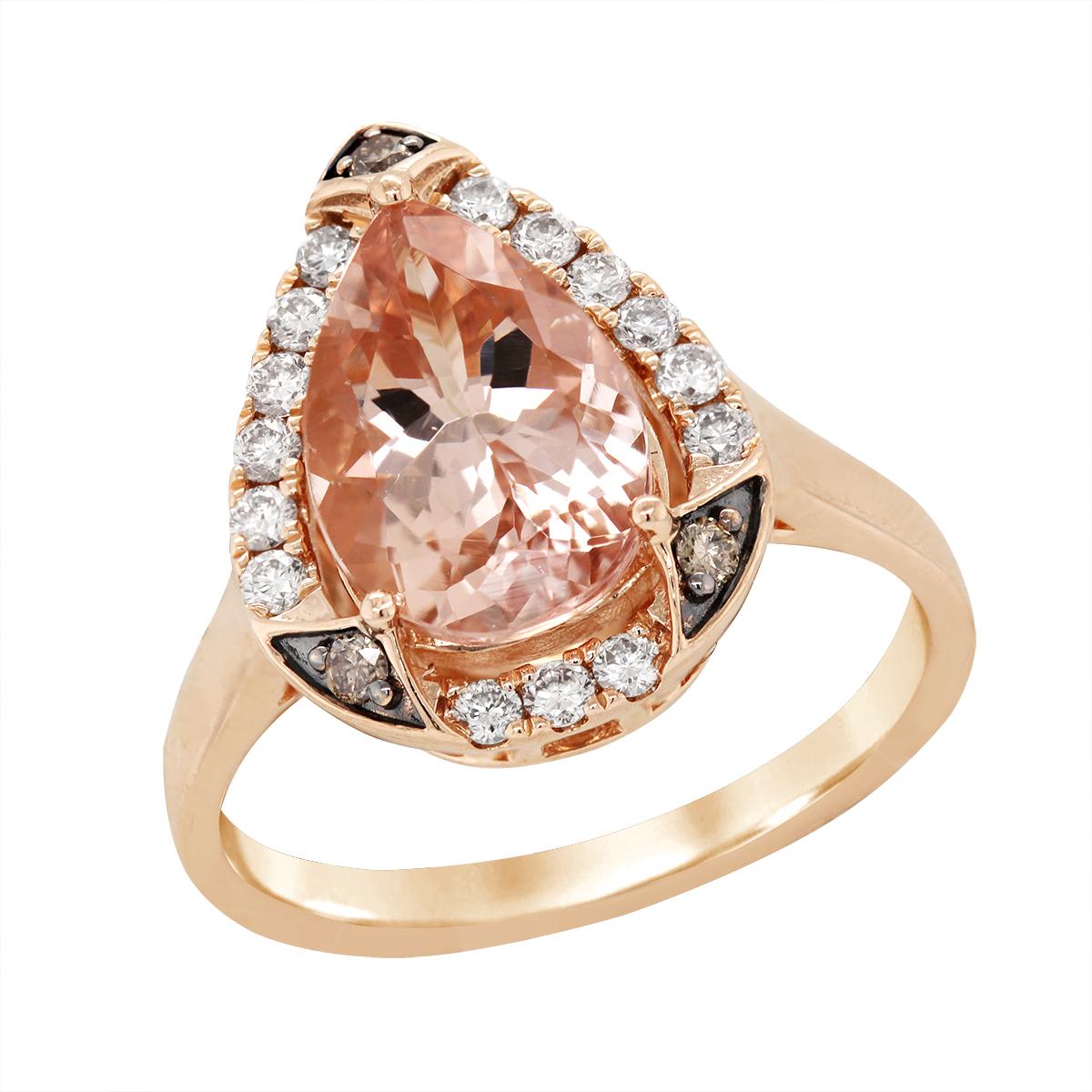 ROSE GOLD PEAR MORGANITE RING WITH DIAMONDS, 1/3 CT TW