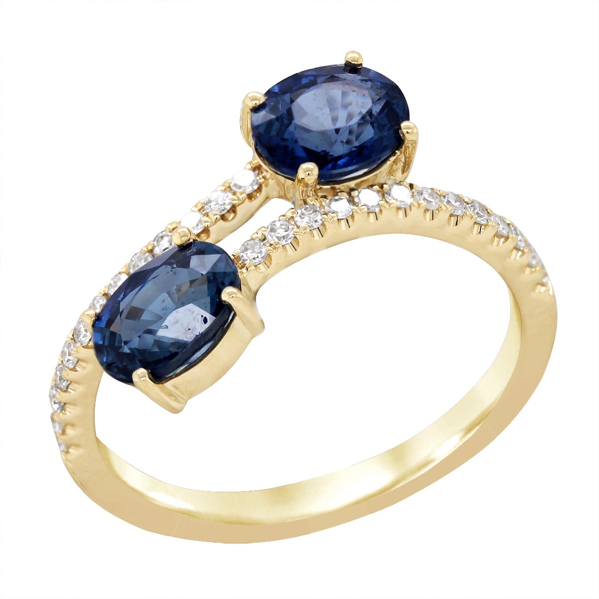 YELLOW GOLD OVAL SAPPHIRE BYPASS RING WITH DIAMONDS, .18 CT TW