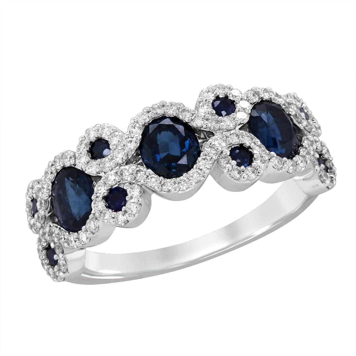 WHITE GOLD STATEMENT SAPPHIRE AND DIAMOND RING, .50 CT TW