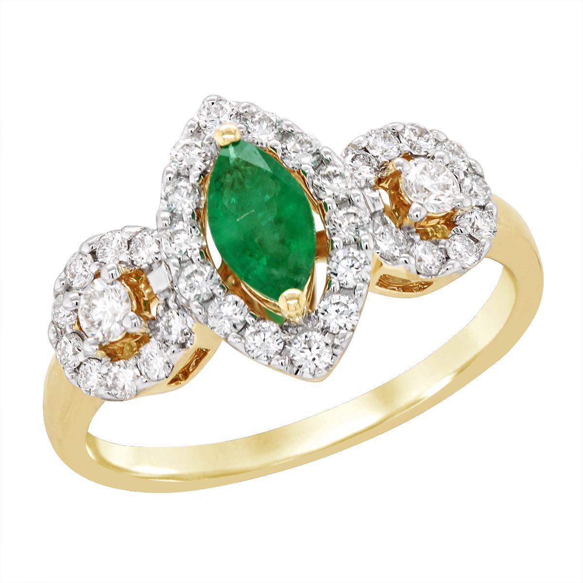 YELLOW GOLD MARQUISE EMERALD RING WITH DIAMONDS, .52 CT TW