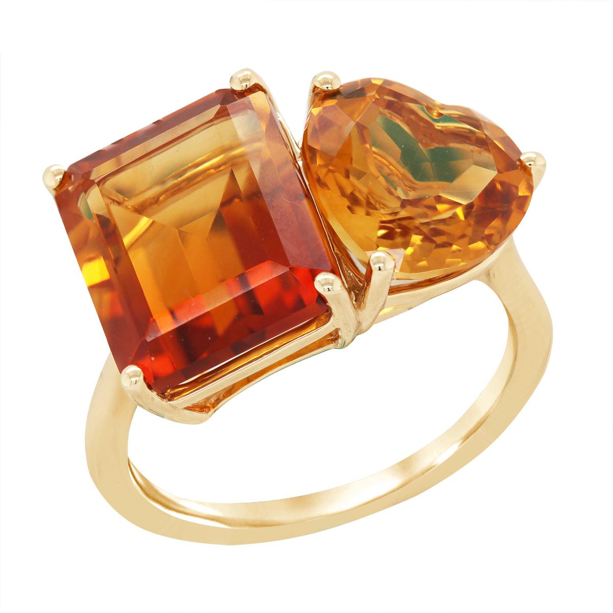 YELLOW GOLD DOUBLE STONE CITRINE RING