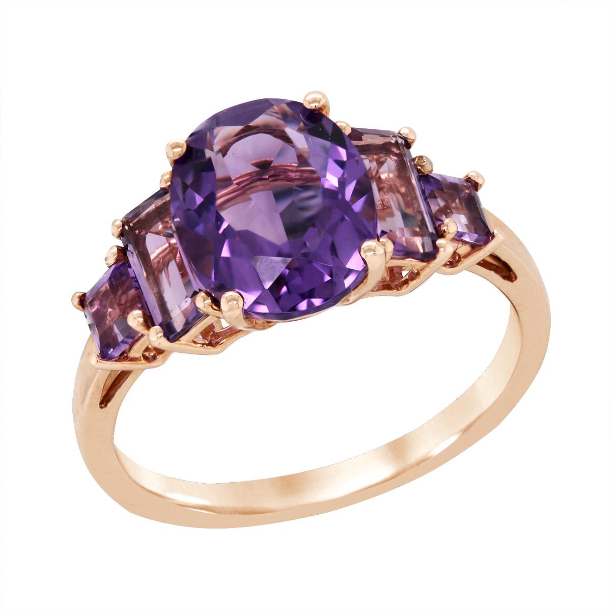 ROSE GOLD STATEMENT RING WITH FIVE AMETHYSTS
