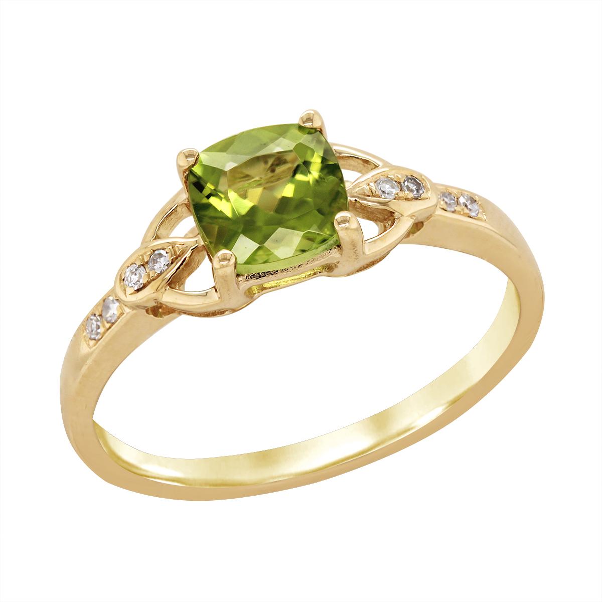 YELLOW GOLD PERIDOT RING WITH SIDE DIAMONDS, .04 CT TW