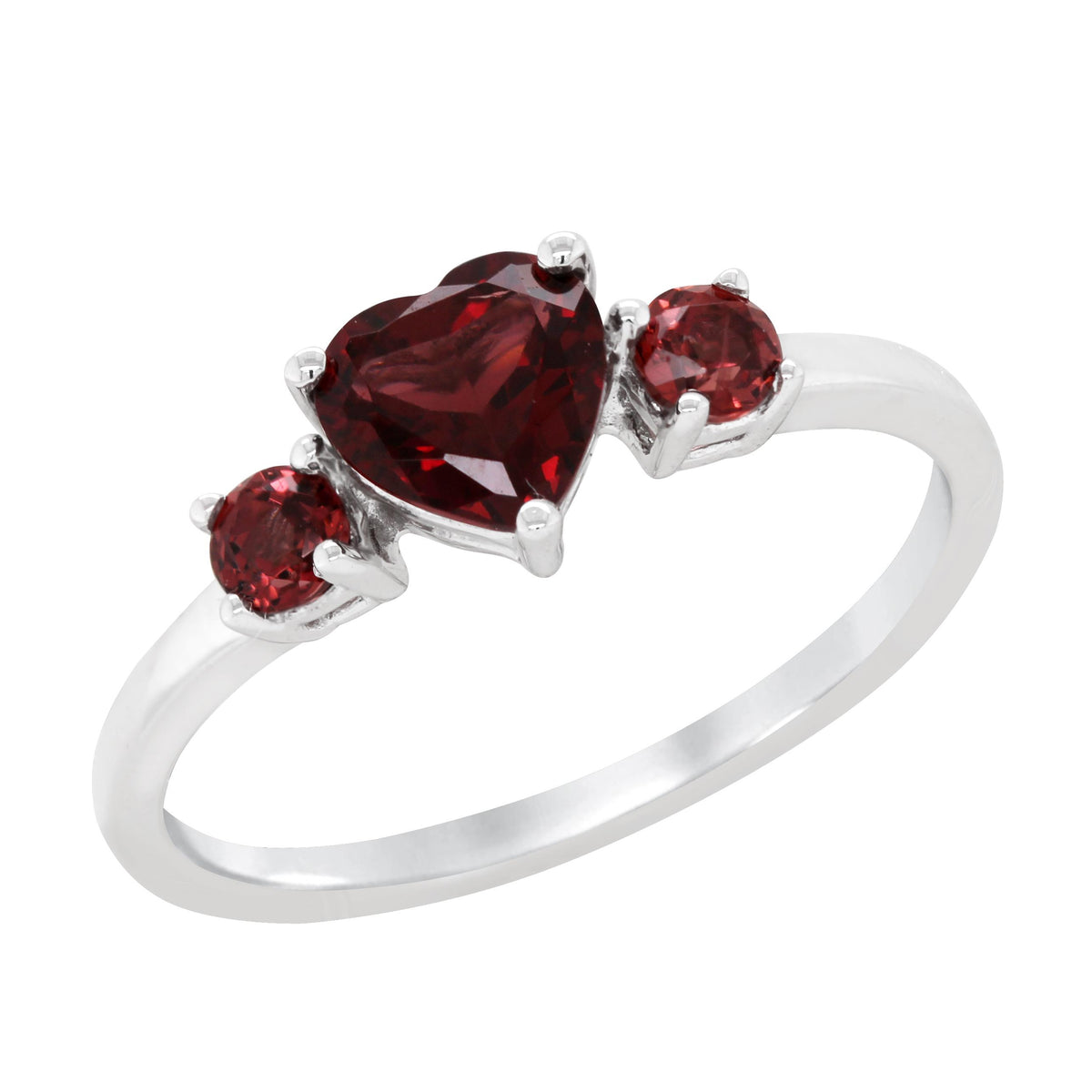 WHITE GOLD HEART SHAPED GARNET RING