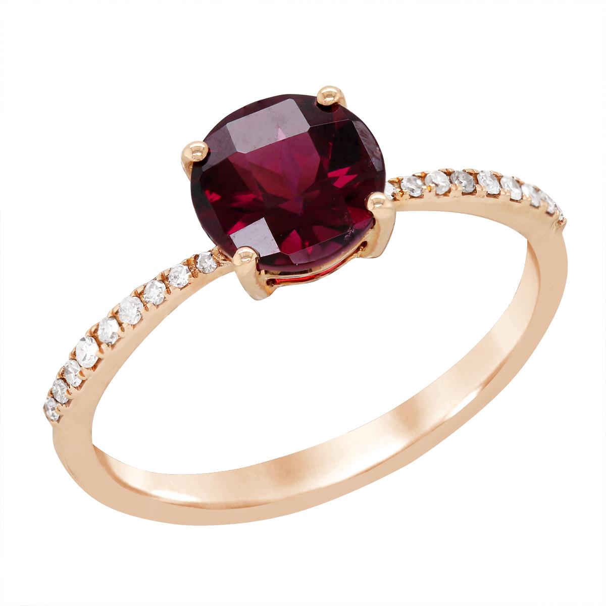 ROSE GOLD RHODOLITE GARNET RING WITH DIAMONDS, .07 CT TW