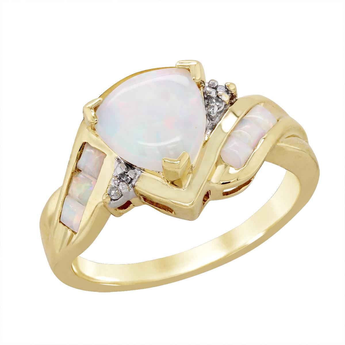 VINTAGE STYLE YELLOW GOLD OPAL AND DIAMOND RING, 1/10 CT TW