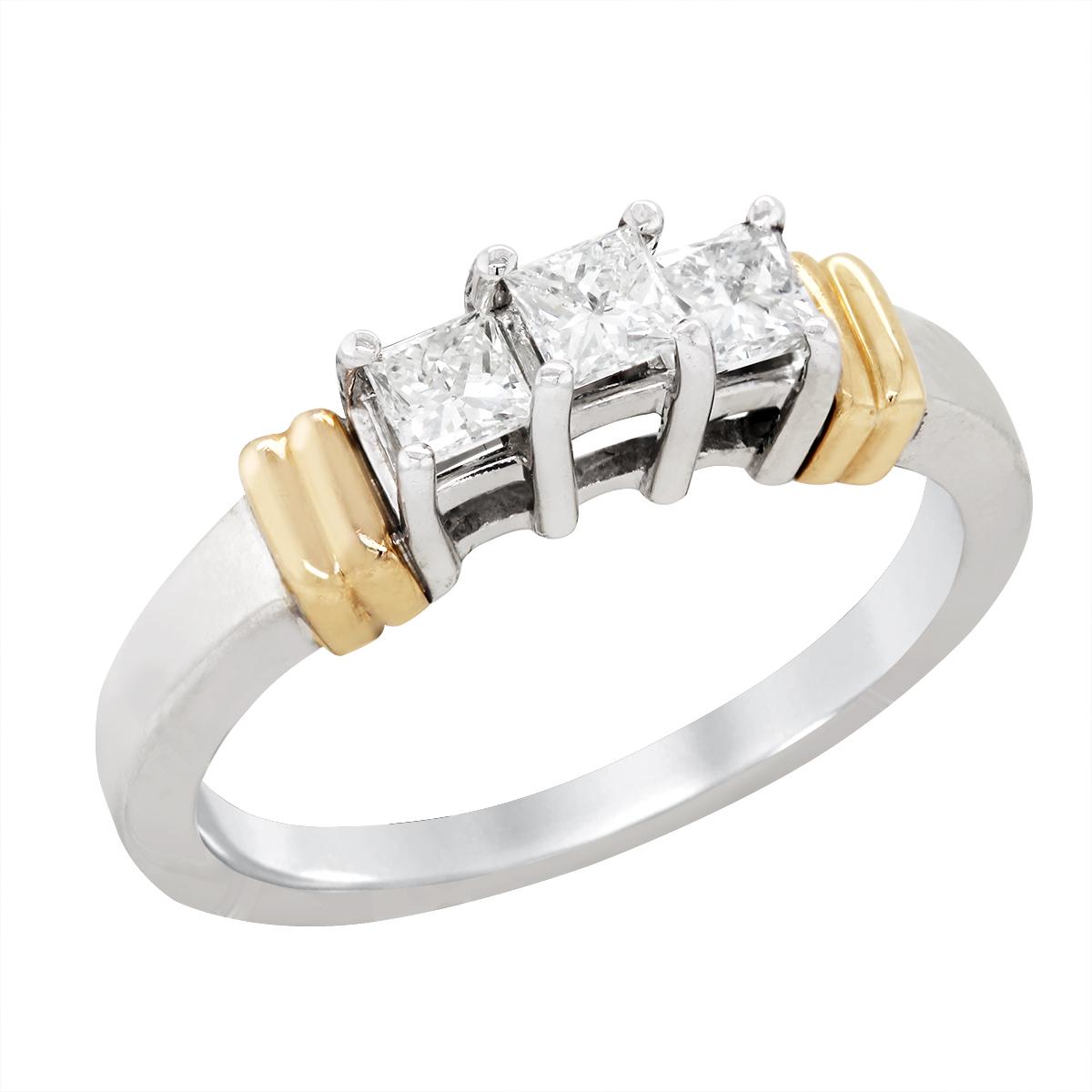 TWO-TONE GOLD PRINCESS CUT DIAMOND ANNIVERSARY RING, 3/8 CT TW