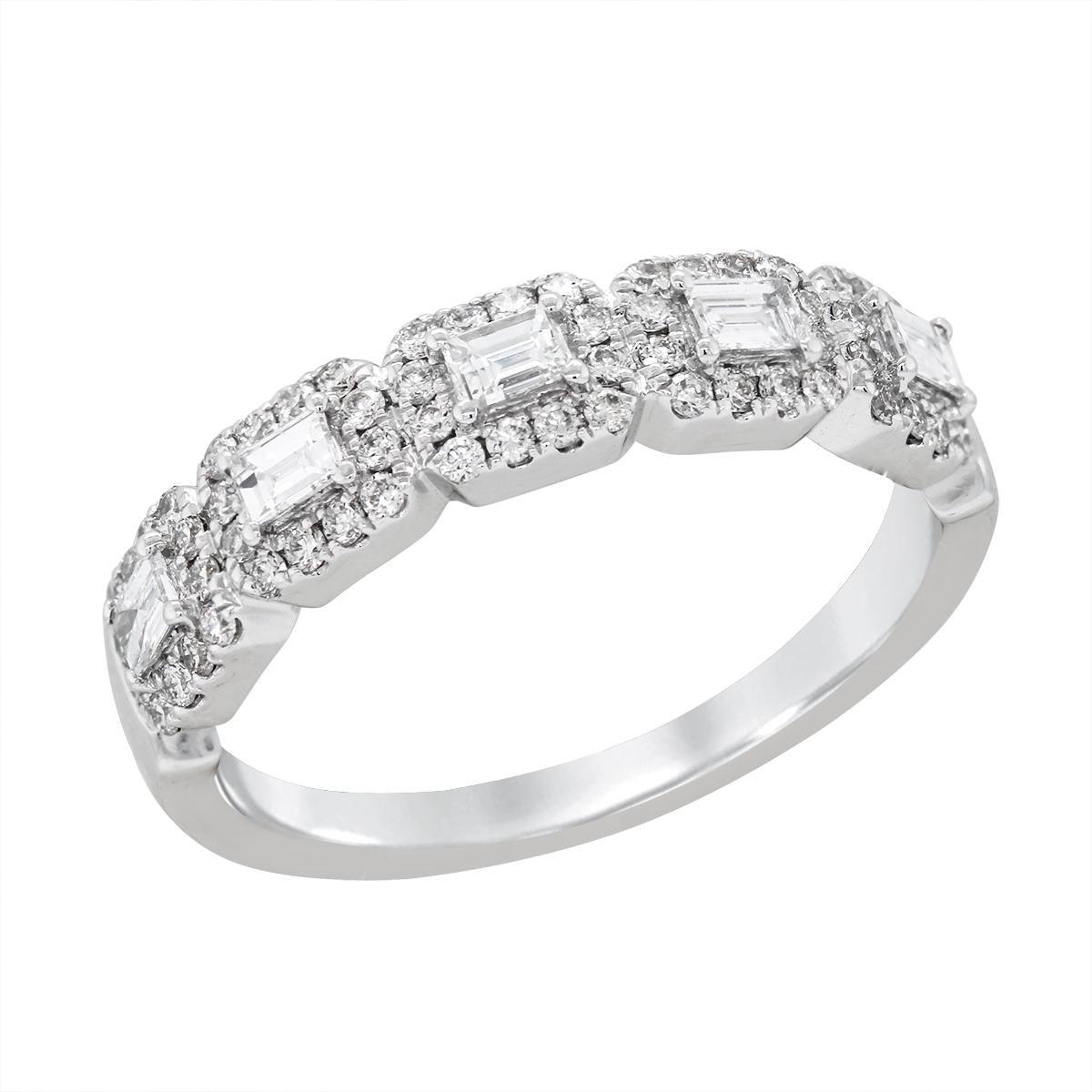 WHITE GOLD BAGUETTE AND ROUND DIAMOND RING, .51 CT TW