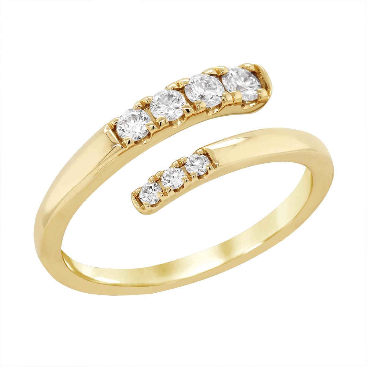 YELLOW GOLD BYPASS DIAMOND RING, .28 CT TW