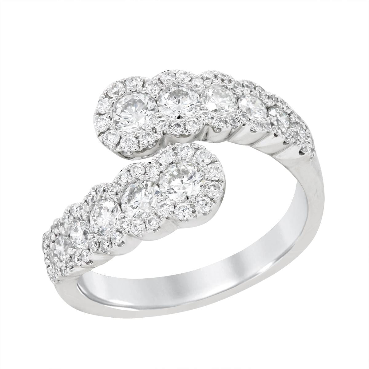 WHITE GOLD BYPASS STYLE DIAMOND CLUSTER RING, 1.13 CT TW