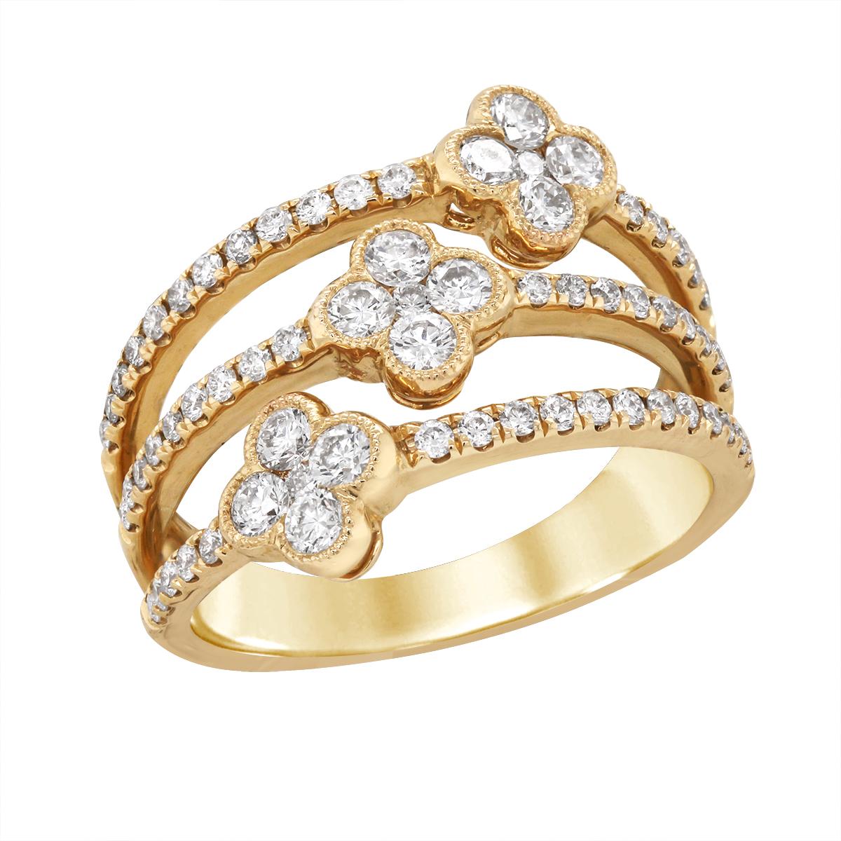YELLOW GOLD DIAMOND CLOVER SPLIT RING, .89 CT TW
