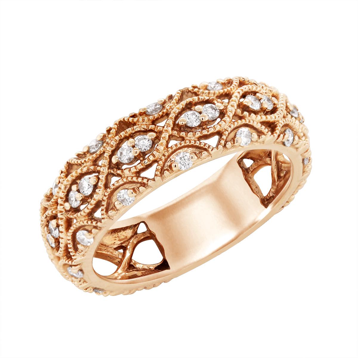 ROSE GOLD DIAMOND ANNIVERSARY RING WITH MILGRAIN DETAILING, .33 CT TW
