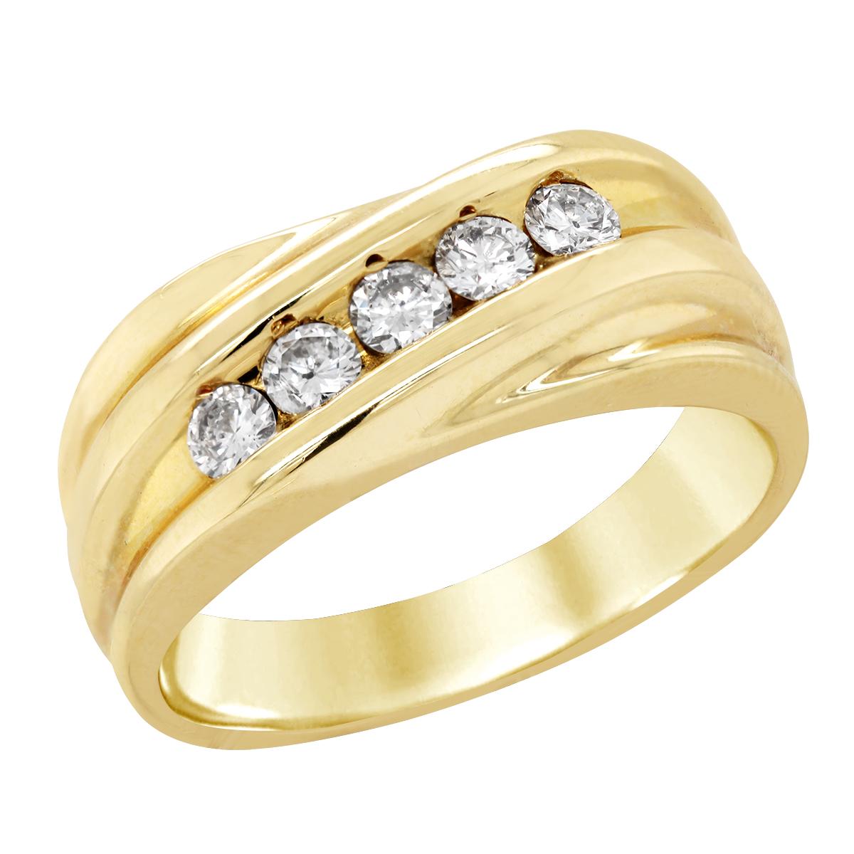 MEN'S YELLOW GOLD CHANNEL SET DIAMOND WEDDING BAND, 1/2 CT TW