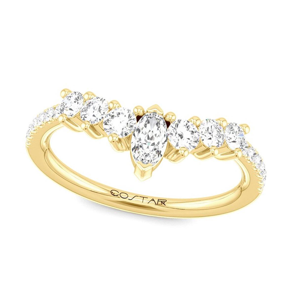 YELLOW GOLD WEDDING BAND WITH MARQUISE AND ROUND DIAMONDS, .50 CT TW