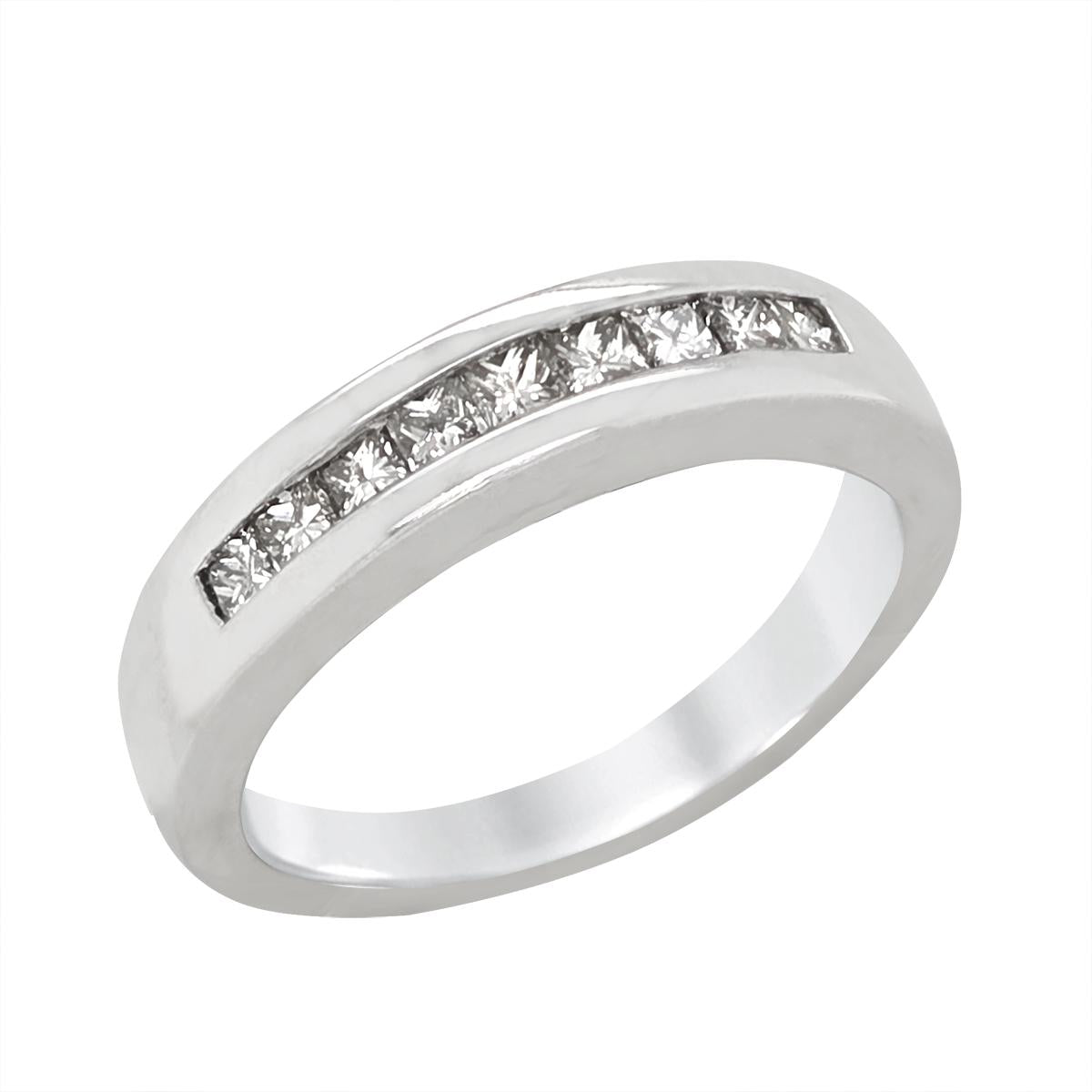 WHITE GOLD PRINCESS CUT DIAMOND WEDDING BAND, 1/2 CT TW