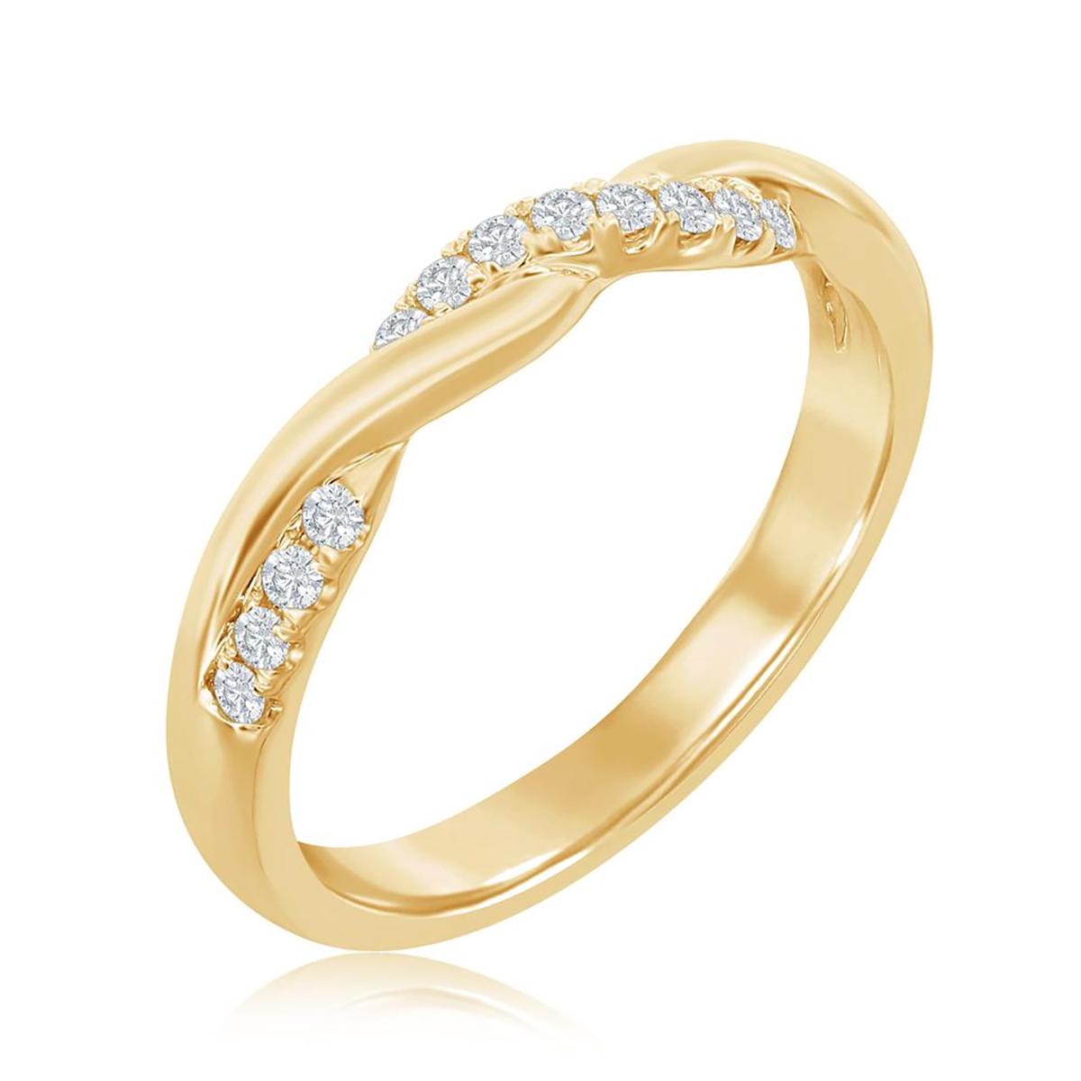YELLOW GOLD TWISTED SHANK DIAMOND WEDDING BAND, .17 CT TW