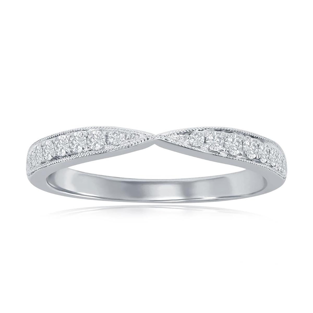WHITE GOLD GRADUATED DIAMOND WEDDING BAND, .19 CT TW