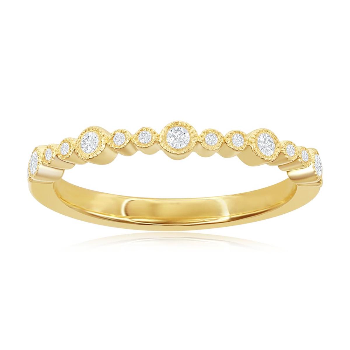 YELLOW GOLD WEDDING BAND WITH BEZEL SET DIAMONDS, .14 CT TW