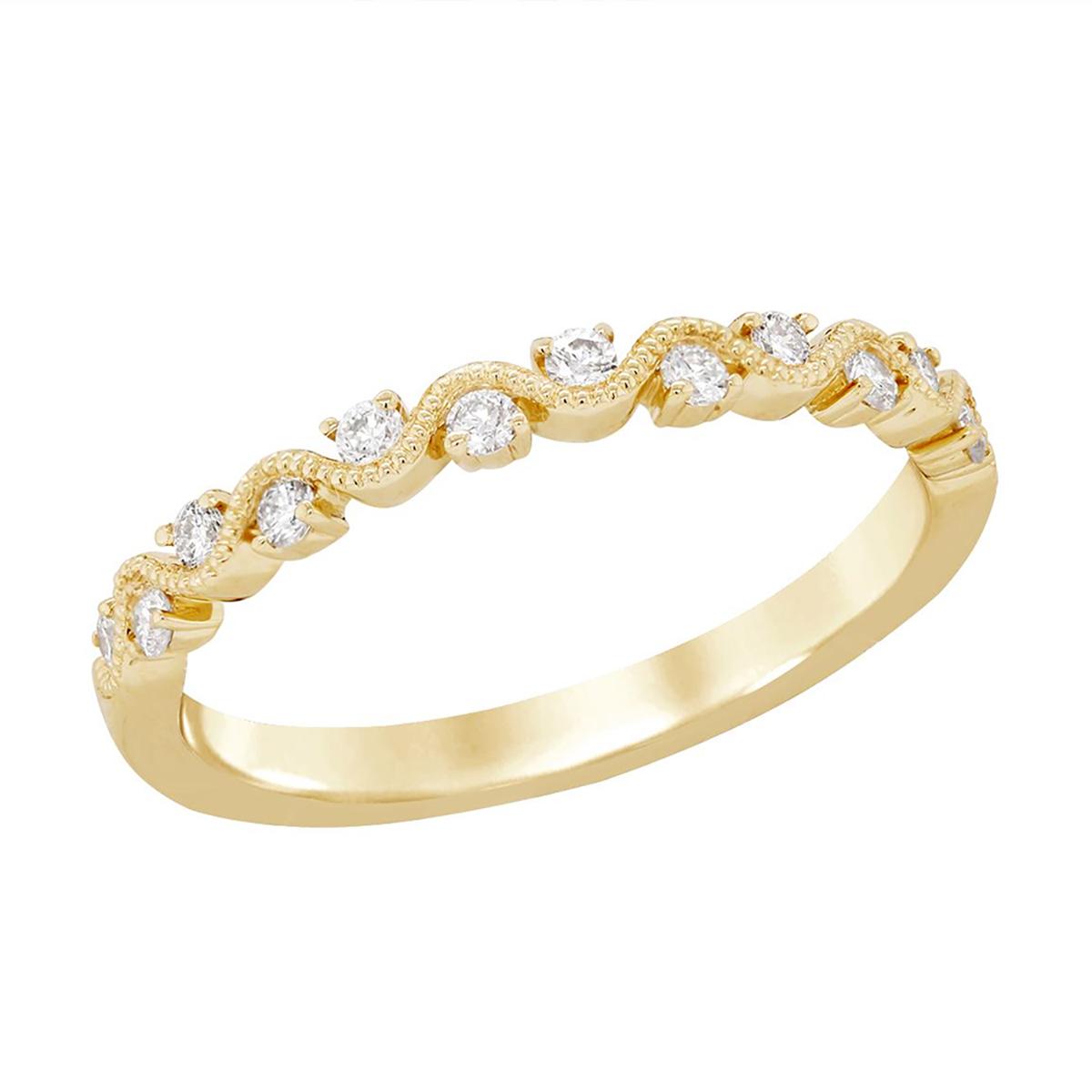 YELLOW GOLD DIAMOND AND MILGRAIN WEDDING BAND, .20 CT TW