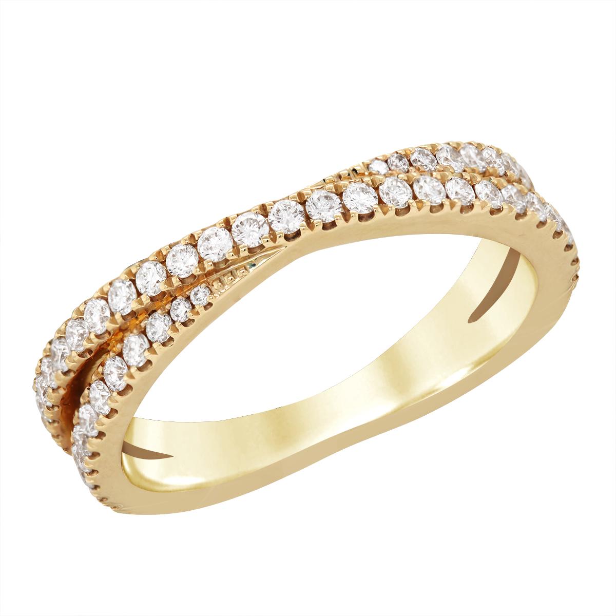 YELLOW GOLD OVERLAPPING DIAMOND ROW WEDDING BAND, .50 CT TW