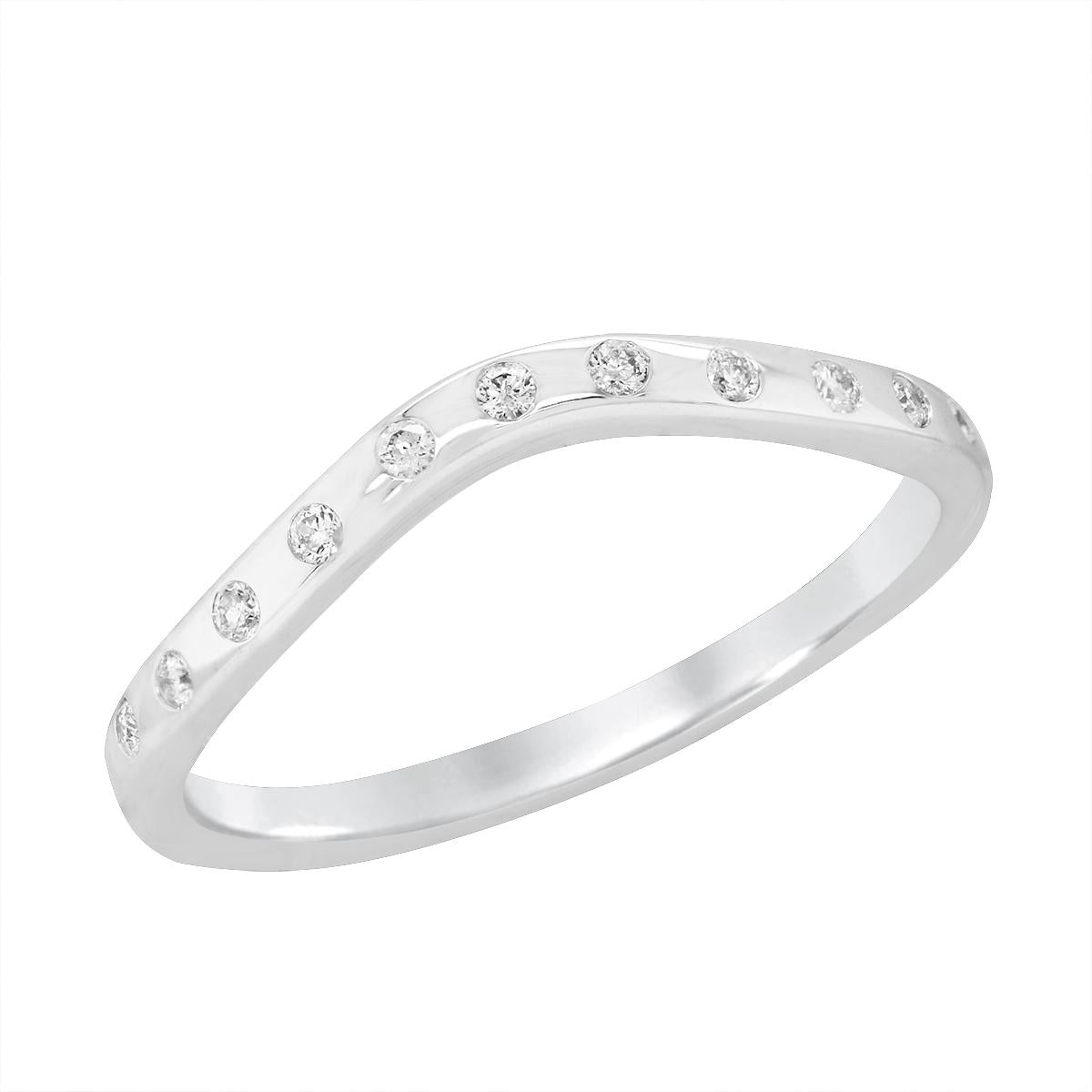 WHITE GOLD CONTOUR WEDDING BAND WITH FLUSH DIAMONDS, .10 CT TW