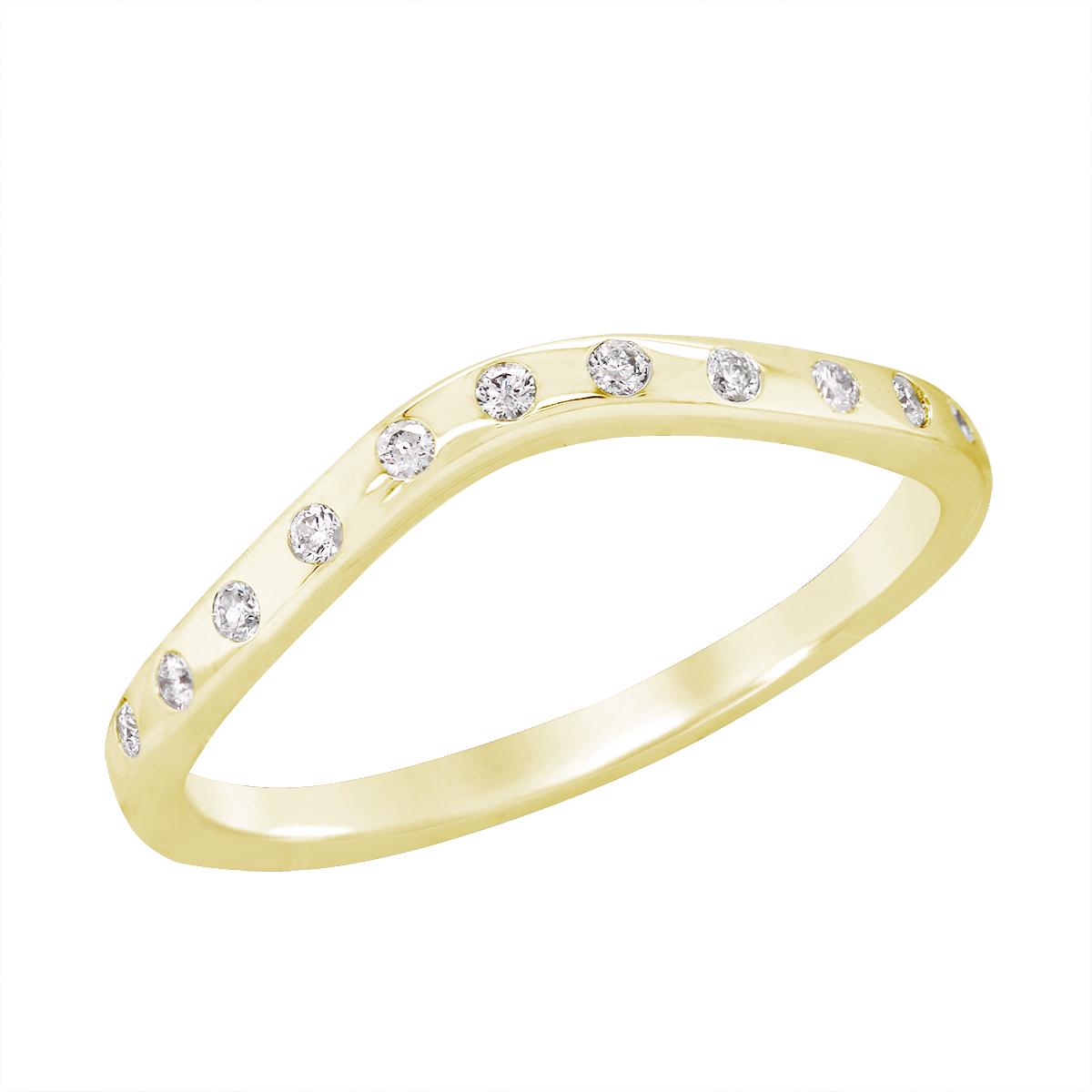 YELLOW GOLD CONTOUR FLUSH DIAMOND WEDDING BAND, .10 CT TW