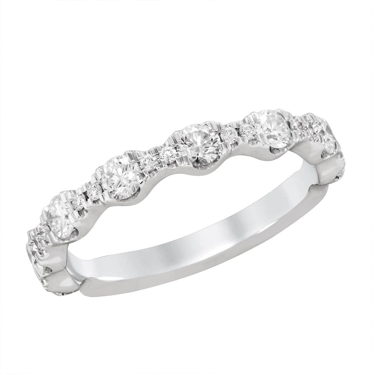 WHITE GOLD SCALLOPED SHANK DIAMOND WEDDING BAND, .73 CT TW