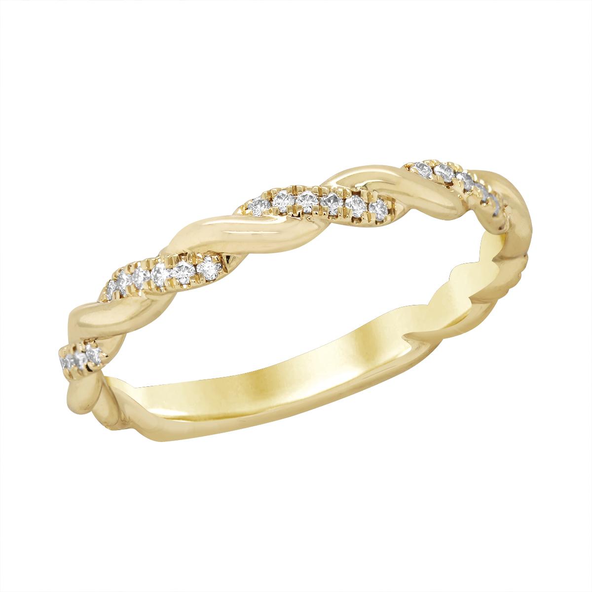 YELLOW GOLD TWISTED DIAMOND WEDDING BAND, .15 CT TW