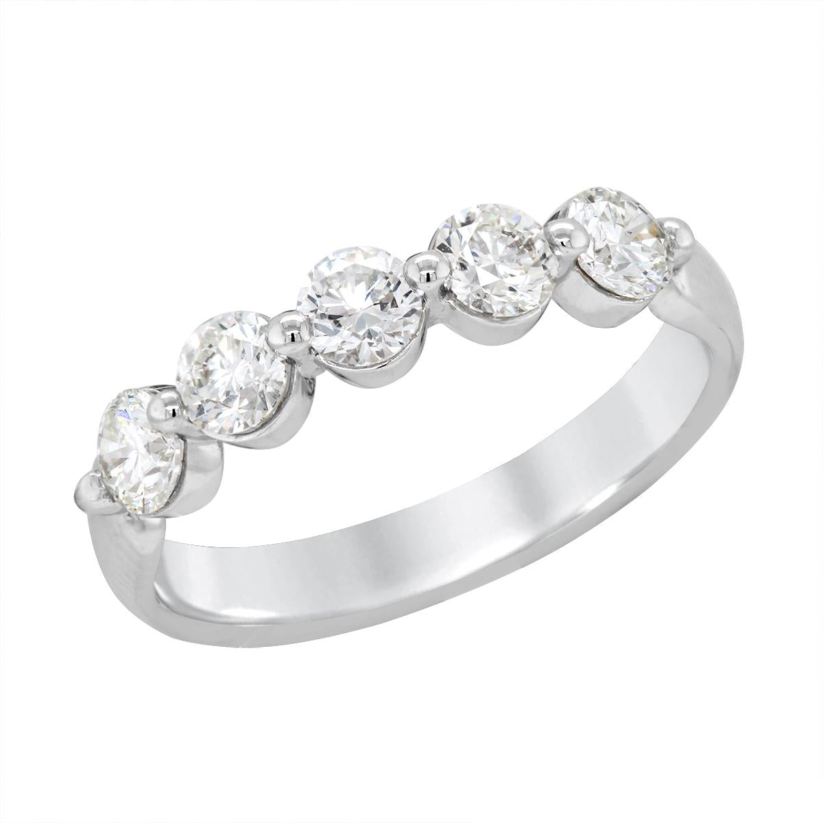 WHITE GOLD FIVE ROUND DIAMOND WEDDING BAND, 1.00 CT TW