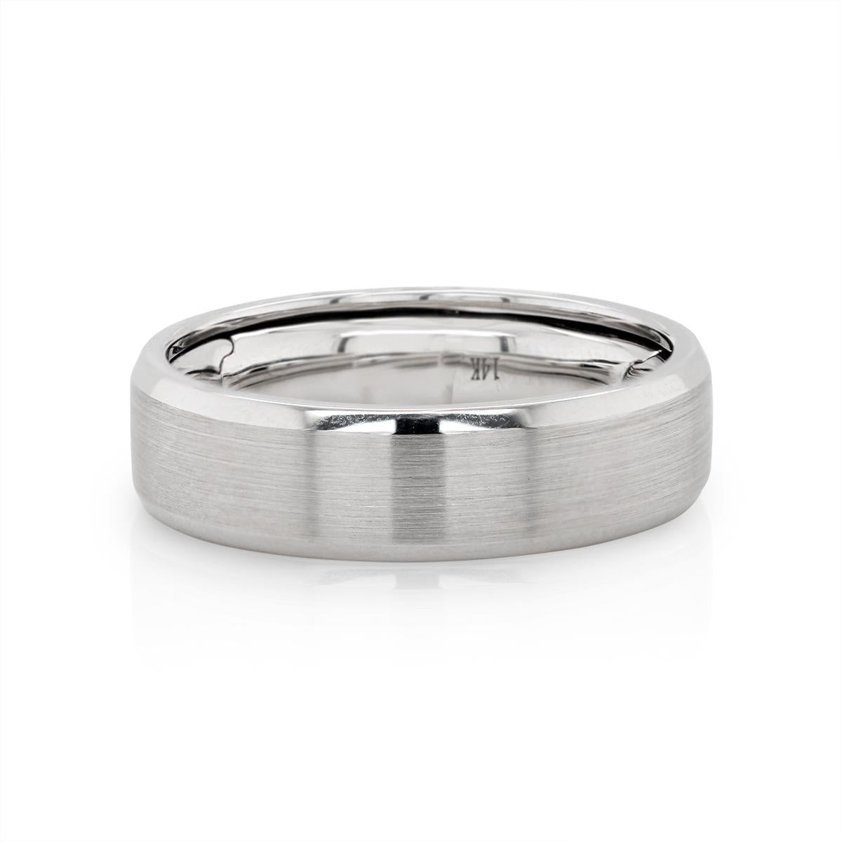 MEN'S BRUSHED BEVEL EDGE WHITE GOLD ADJUSTABLE WEDDING BAND