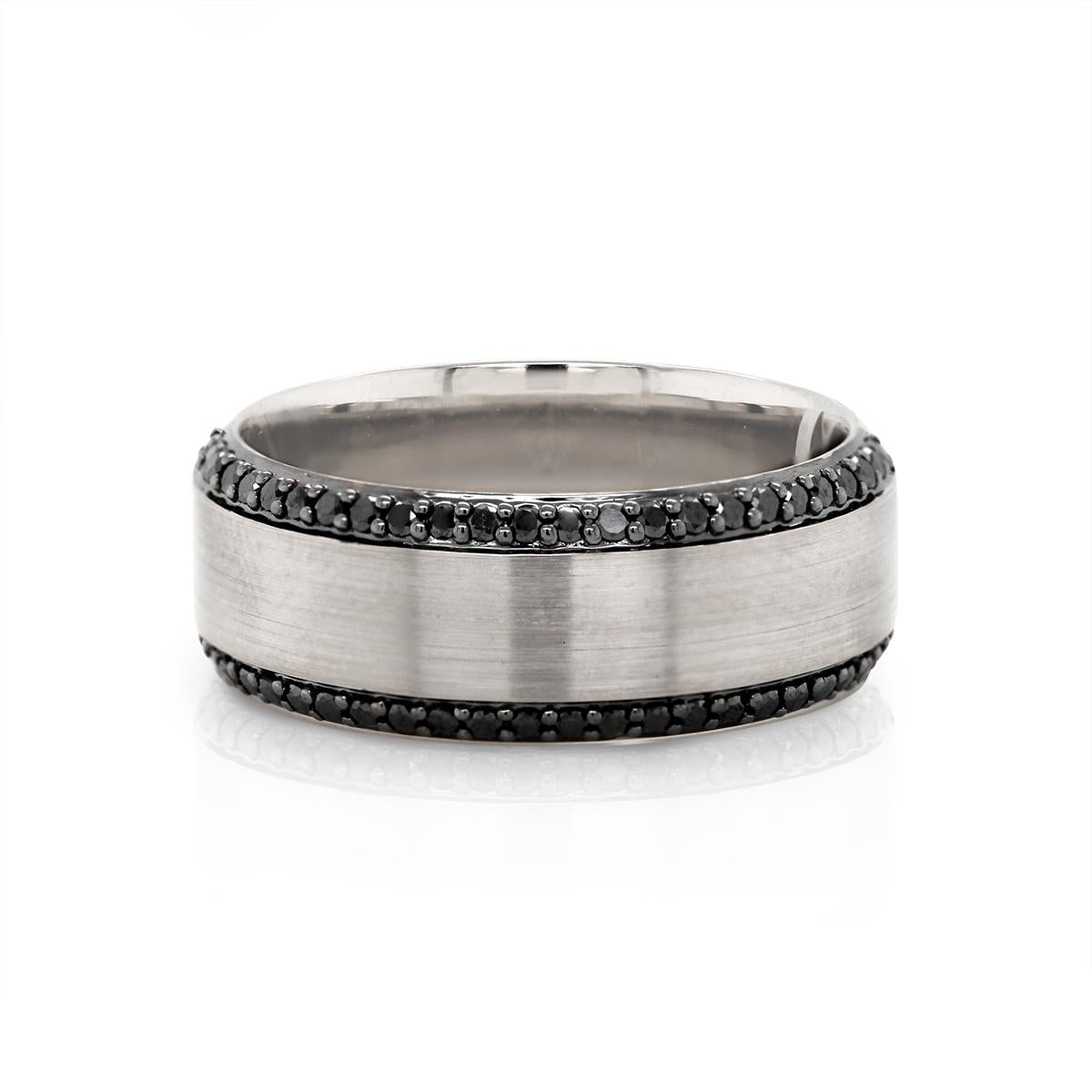 MEN'S BRUSHED WHITE GOLD WEDDING BAND WITH BLACK DIAMONDS, .50 CT TW
