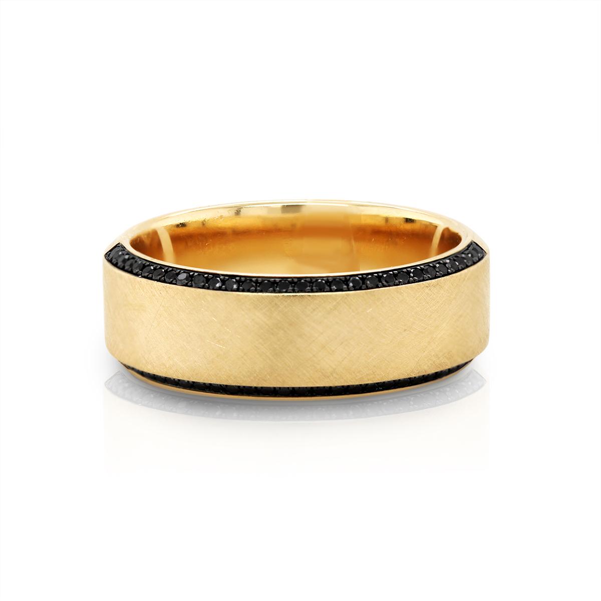 MEN'S GOLD BRUSHED FINISH BLACK DIAMOND WEDDING BAND, .36 CT TW