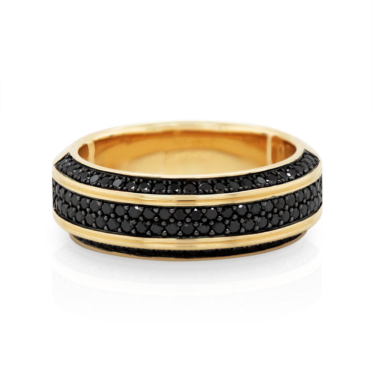 YELLOW GOLD MEN'S BLACK DIAMOND WEDDING BAND, 1.20 CT TW