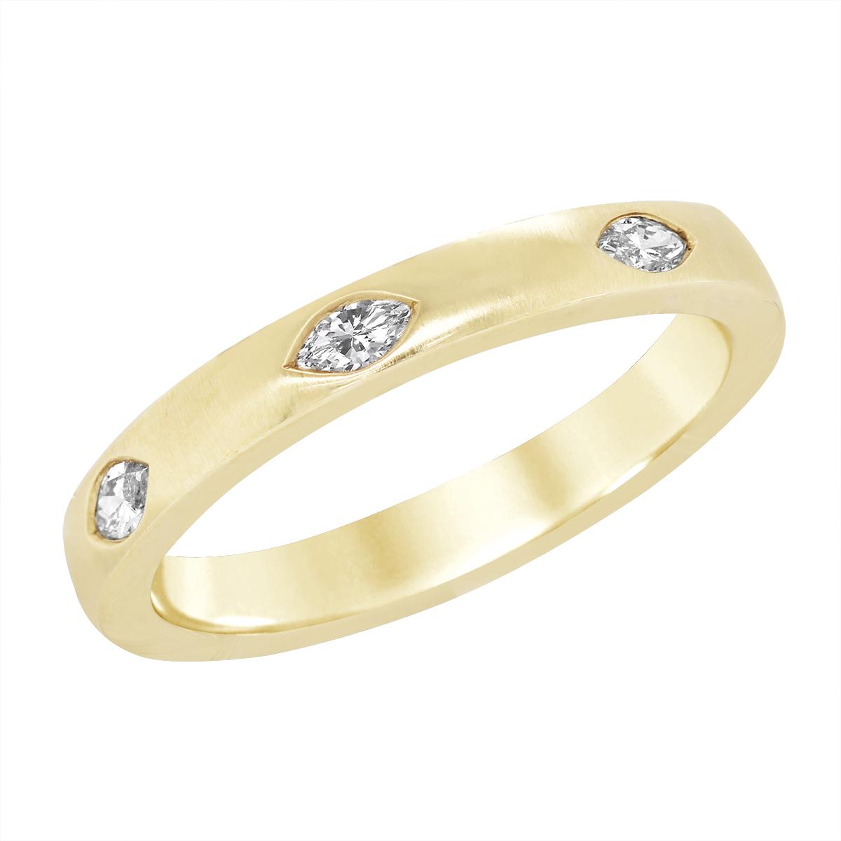 YELLOW GOLD FLUSH SET MARQUISE DIAMOND WEDDING BAND, .15 CT TW